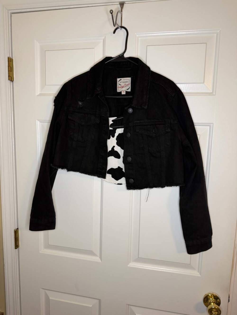 Lone Star Cow Print Tank Top Small & Stoosh Cropped Denim Jacket Med  Set